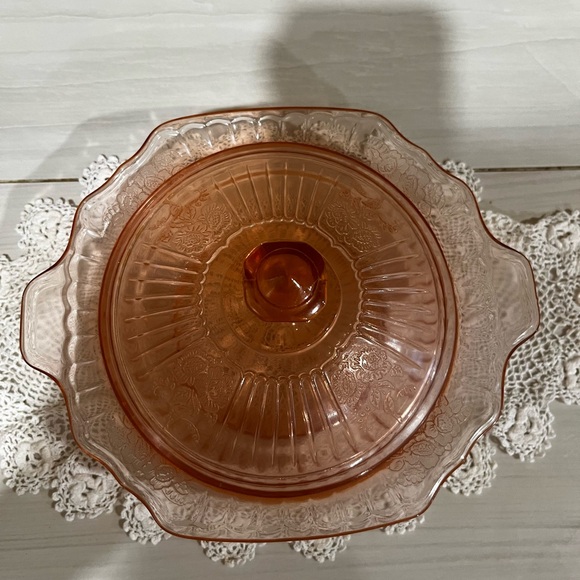 Vintage Pink Depression Glass Floral Butter/Covered Serving Dish - Picture 5 of 6